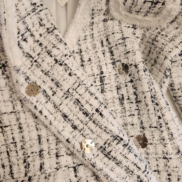 Double Breasted Ruffle Hem Tweed Dress (Medium) - Picture 7 of 9